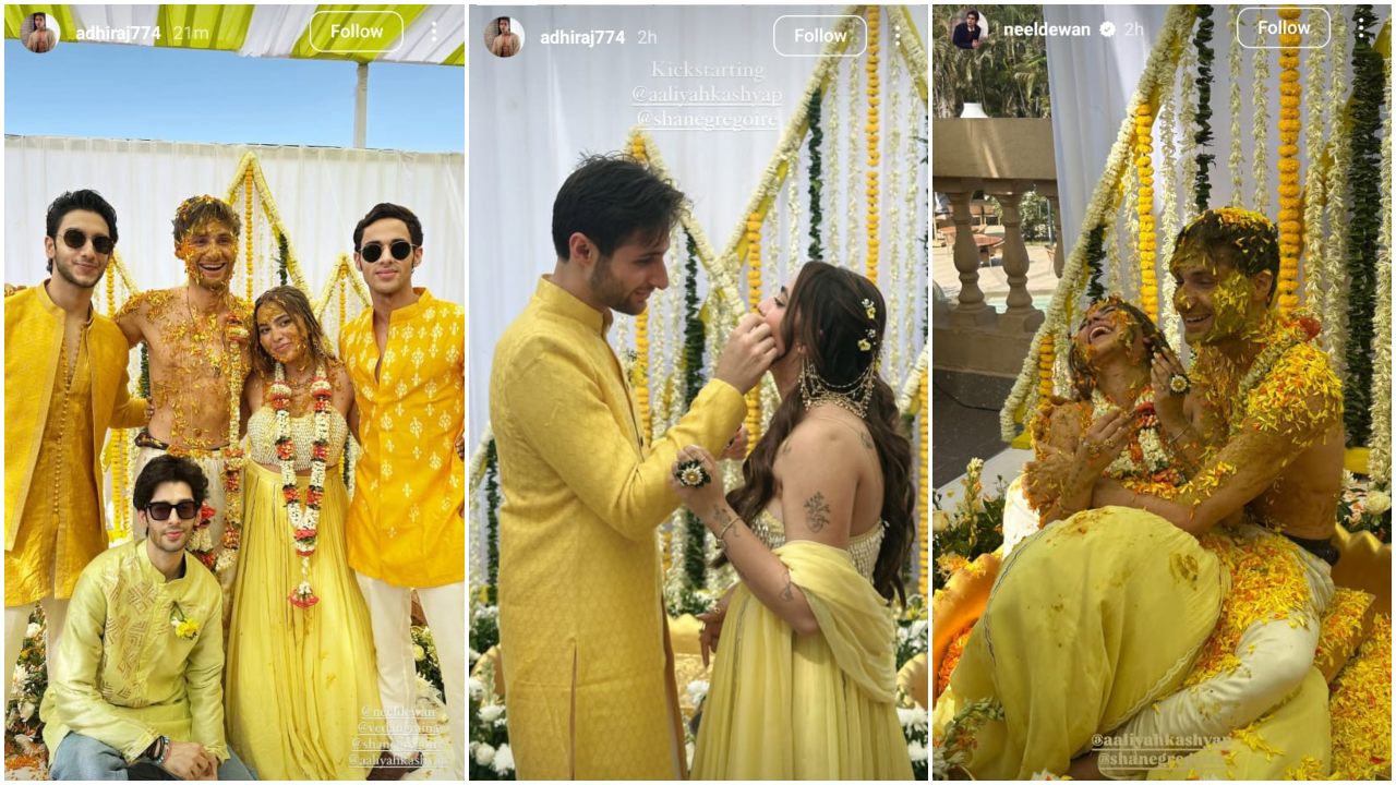 Khushi Kapoor and her rumored BF Vedang Raina relive their Kabira moment at BFF Aaliyah Kashyap’s Haldi ceremony with Shane Gregoire; see INSIDE glimpses