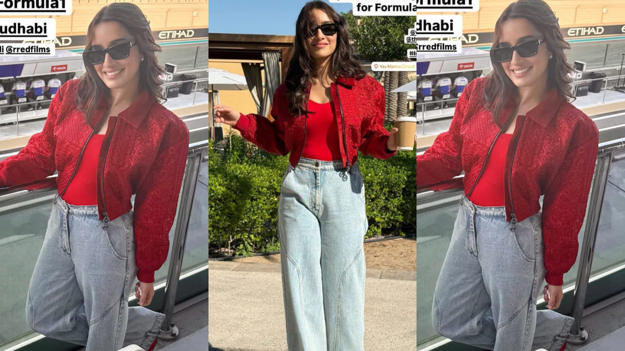  Shraddha Kapoor paints Dubai red in cropped jacket paired with wide-leg denim jeans 