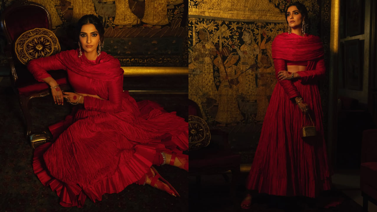 Sonam Kapoor in crush silk lehenga