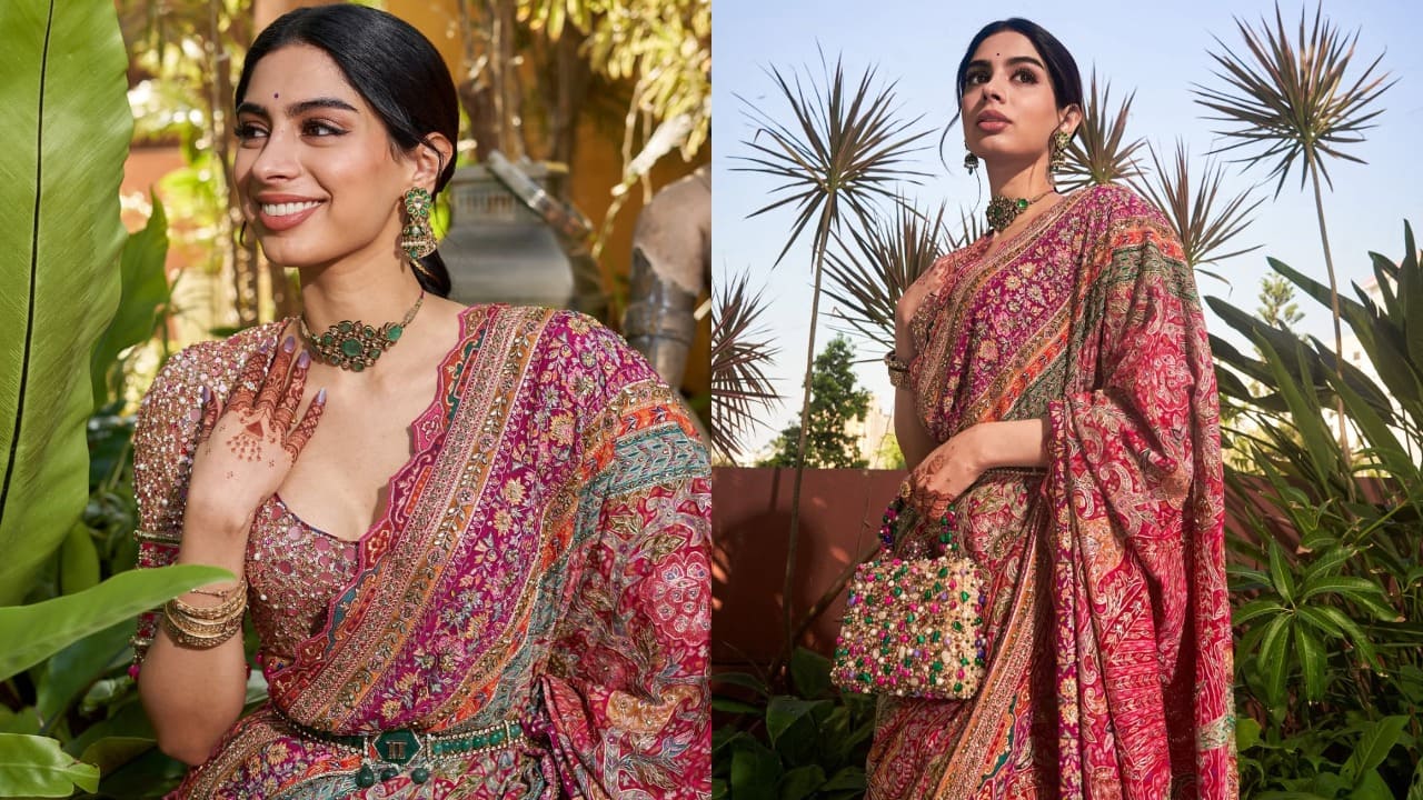 Khushi Kapoor with Vedang Raina at mehendi ceremony looks gorgeous in Tarun Tahiliani’s multi-color saree—why settle for less when you can have all