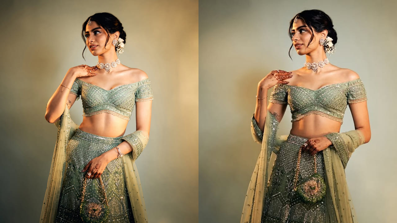 Khushi Kapoor's dreamy moment in Falguni Shane Peacock’s custom green lehenga proves that bridesmaid duties and style go hand in hand