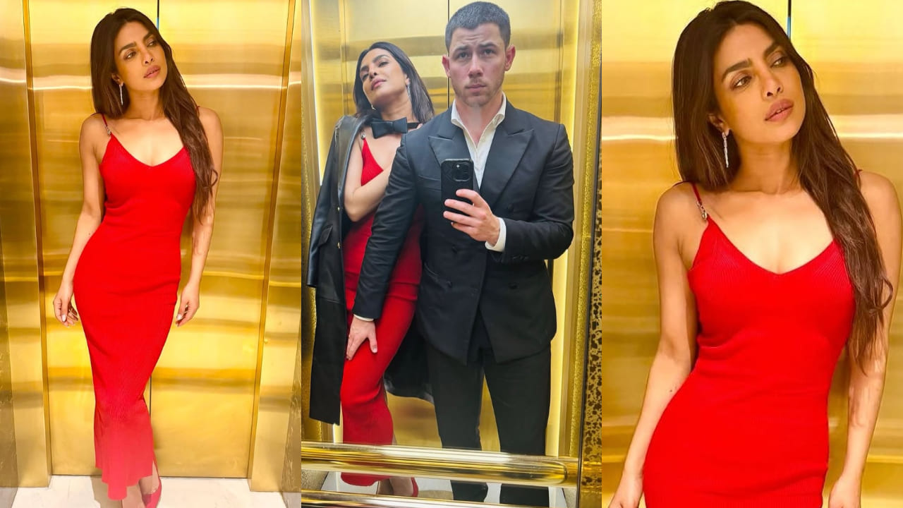 Priyanka Chopra turns up the heat and sets hearts on fire in a red Versace dress. 