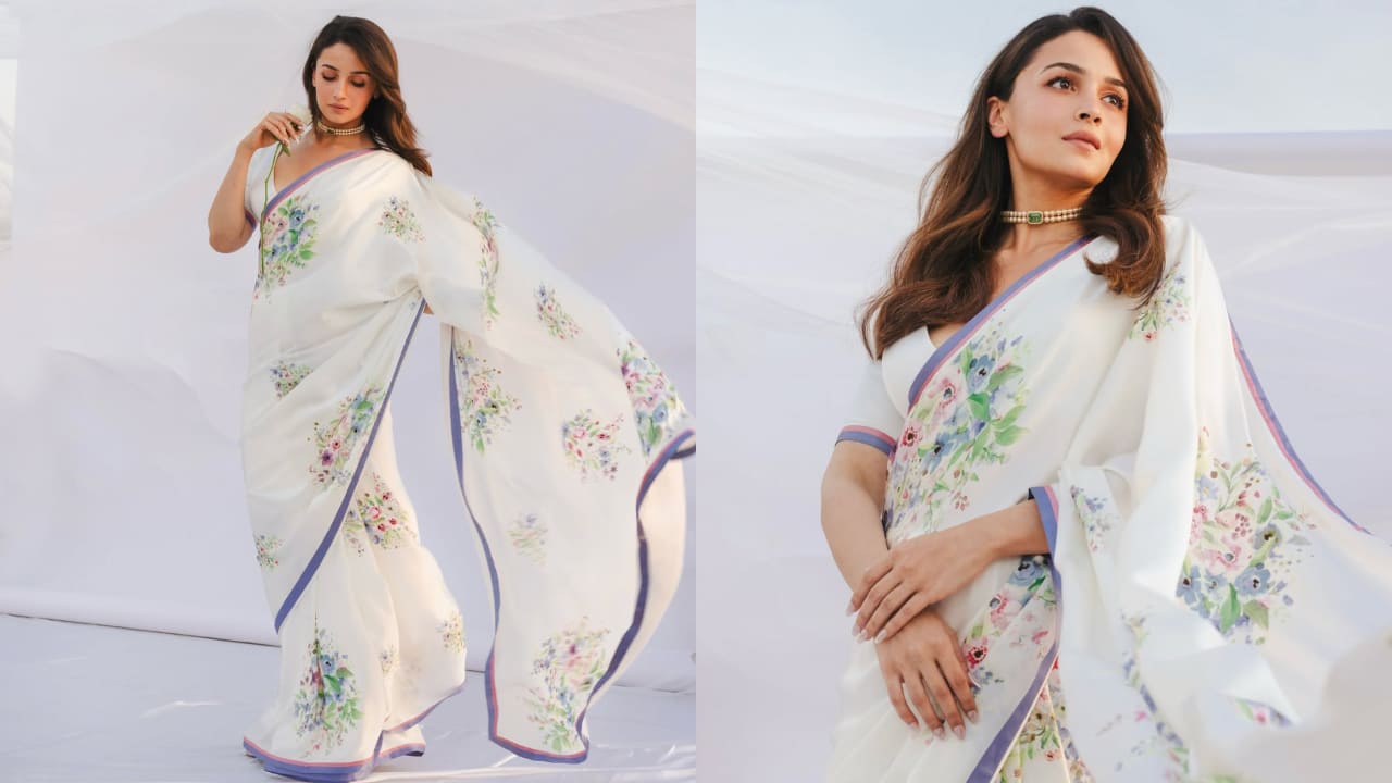 Alia Bhatt in white floral saree