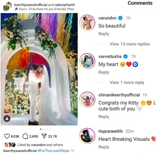 Varun Dhawan showers love on Baby John co-star Keerthy Suresh as she drops dreamy PICS from her Christian wedding with Anthony Thattil