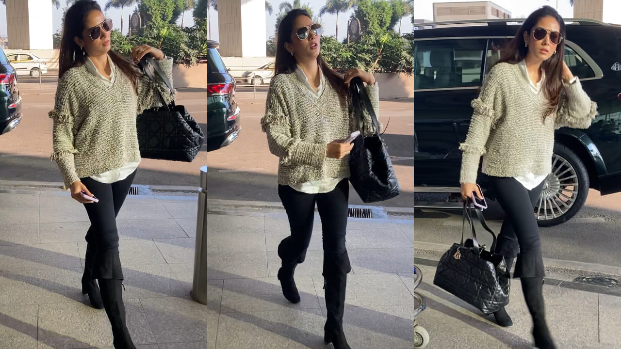 Mira Kapoor caught everyone’s attention with her effortlessly chic airport look in a jumper and jeans. 