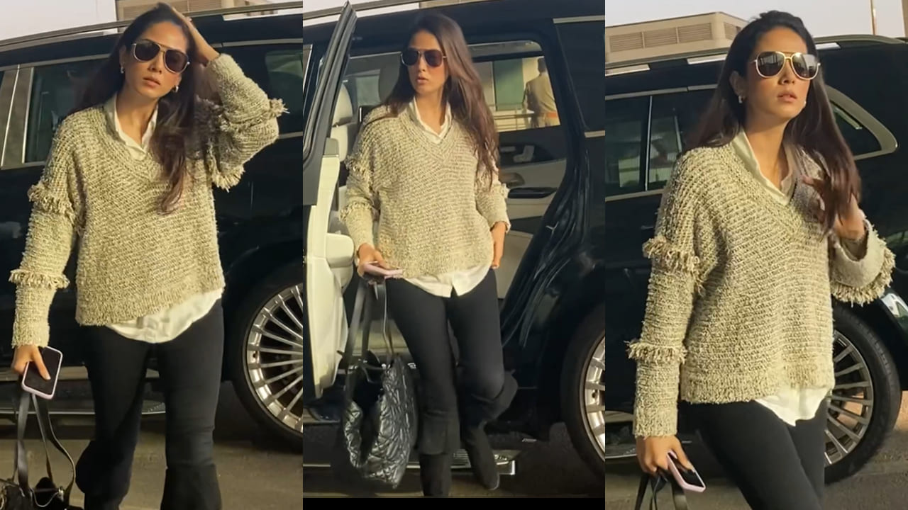 Mira Kapoor caught everyone’s attention with her effortlessly chic airport look in a jumper and jeans. 