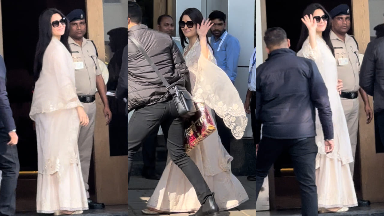 Katrina Kaif at airport in white suit set 