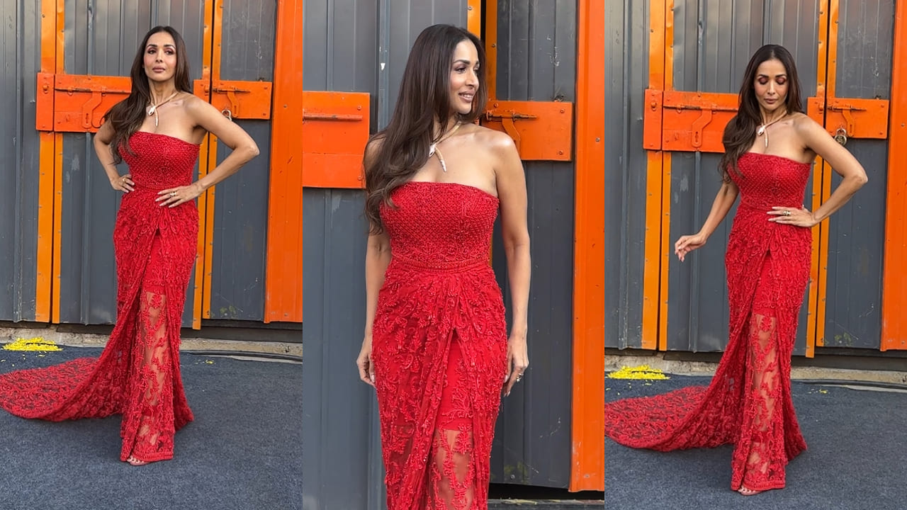 Malaika Arora looks drop-dead gorgeous in her red cocktail gown accessorized with iconic Bvlgari’s Serpenti Necklace