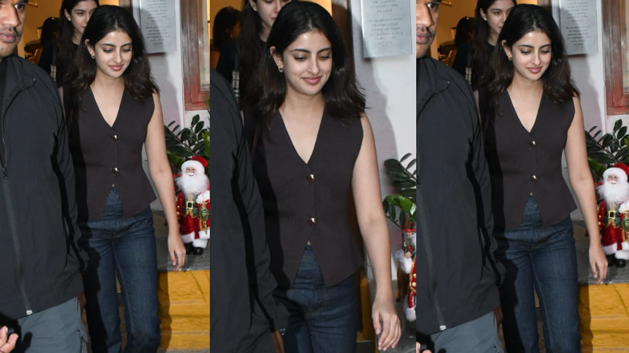 Navya Naveli Nanda in waist coat top and jeans