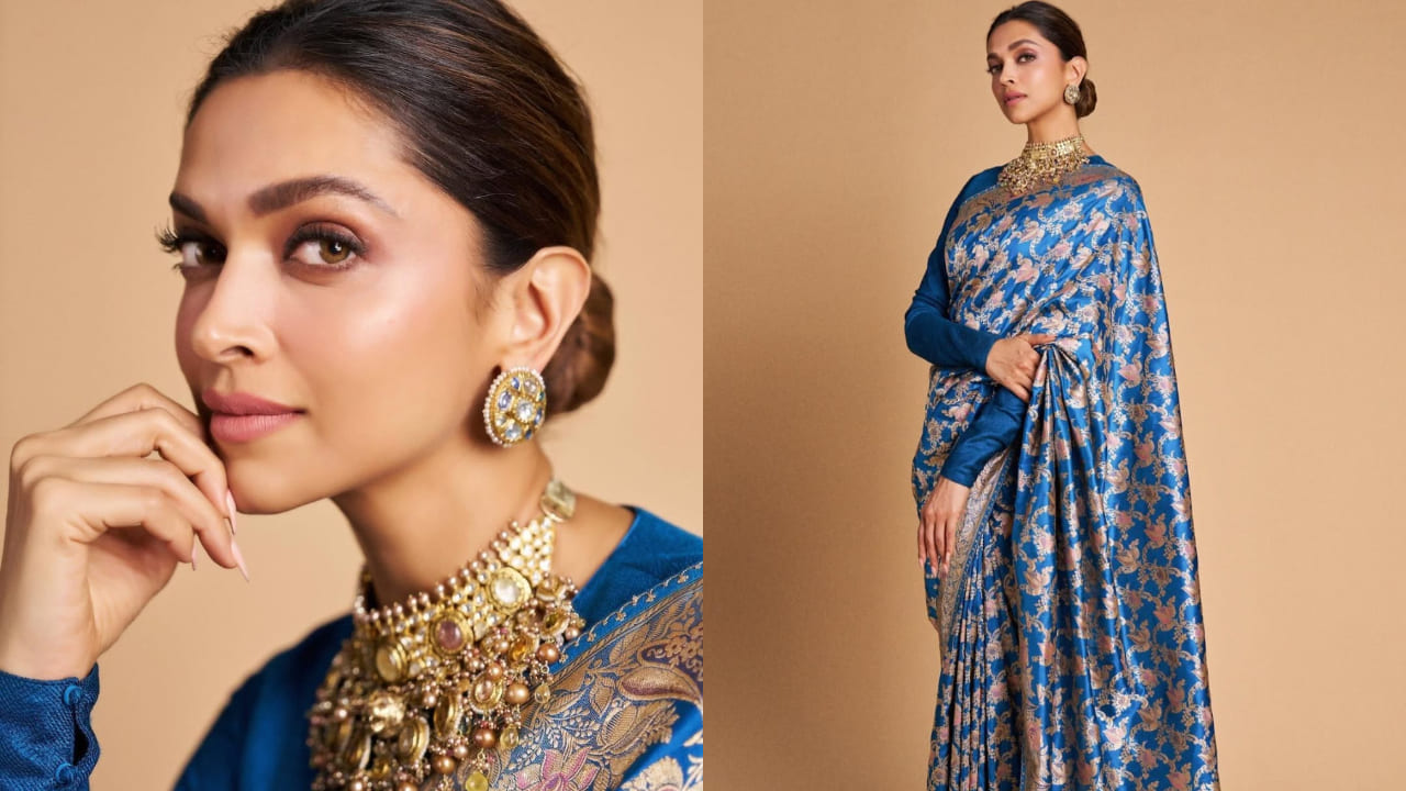 Deepika Padukone in blue saree