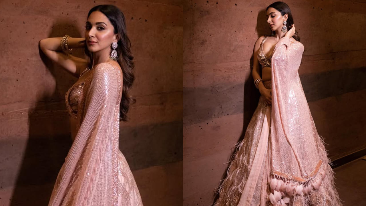 Kiara Advani in peach shimmer lehenga 