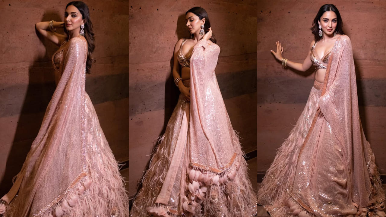 Kiara Advani in peach shimmer lehenga 