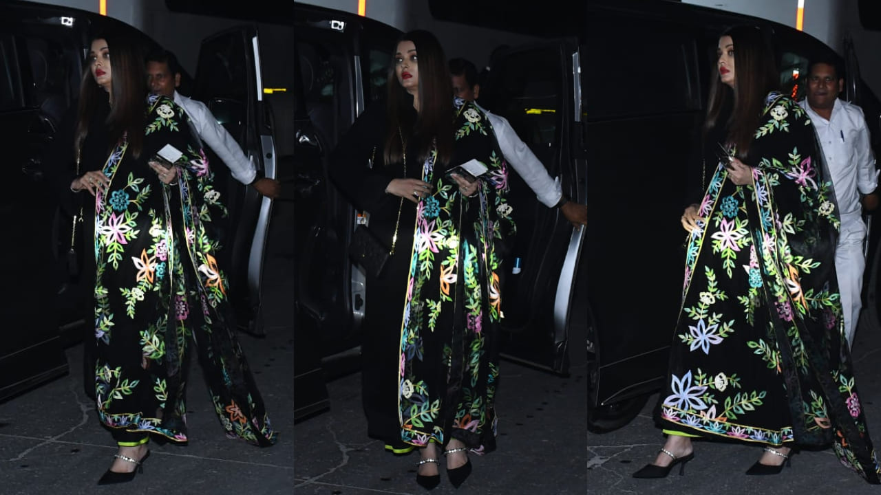 Aishwarya Rai Bachchan in Manish Malhotra's custom suit and floral dupatta, proves her style game never fails