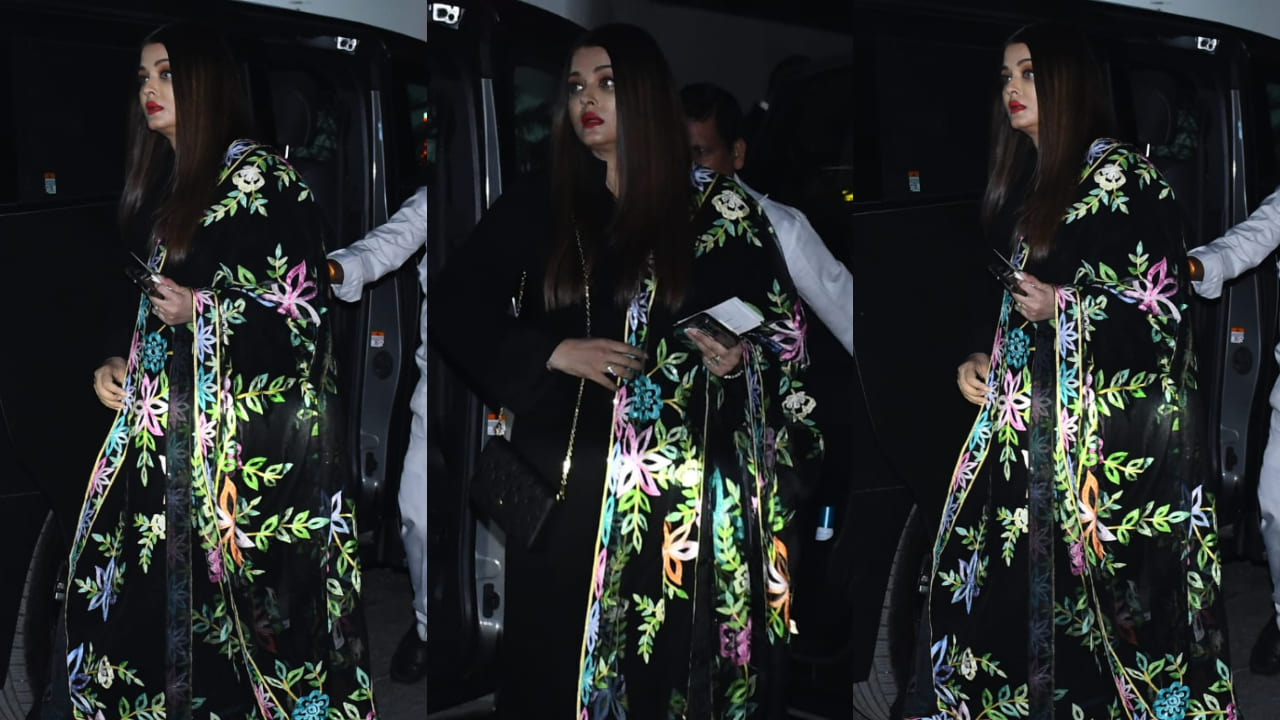 Aishwarya Rai Bachchan in Manish Malhotra's custom suit and floral dupatta, proves her style game never fails