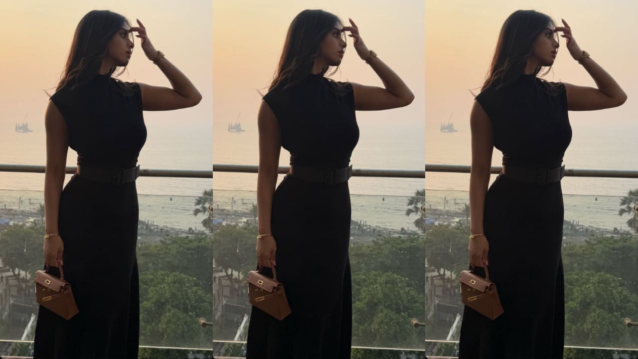 Suhana Khan exudes grace and glamor in her ankle-length black dress paired with classy brown Hermes bag