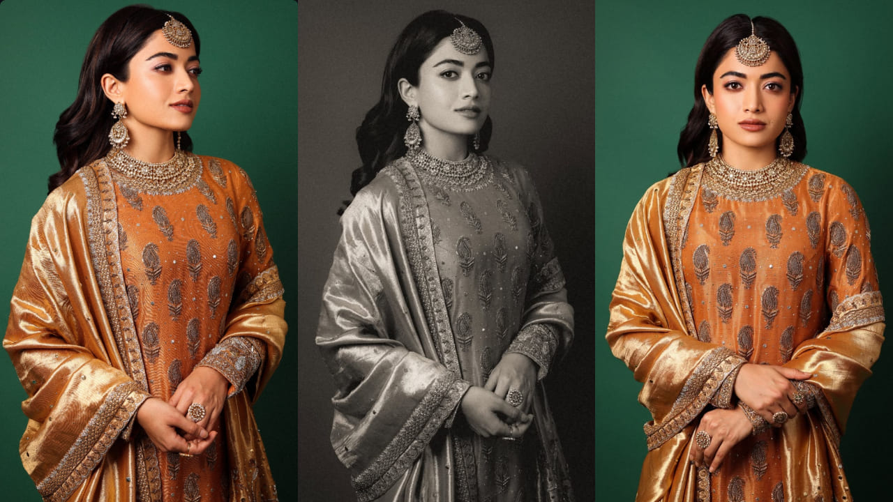 Rashmika Mandanna in orange kurta set