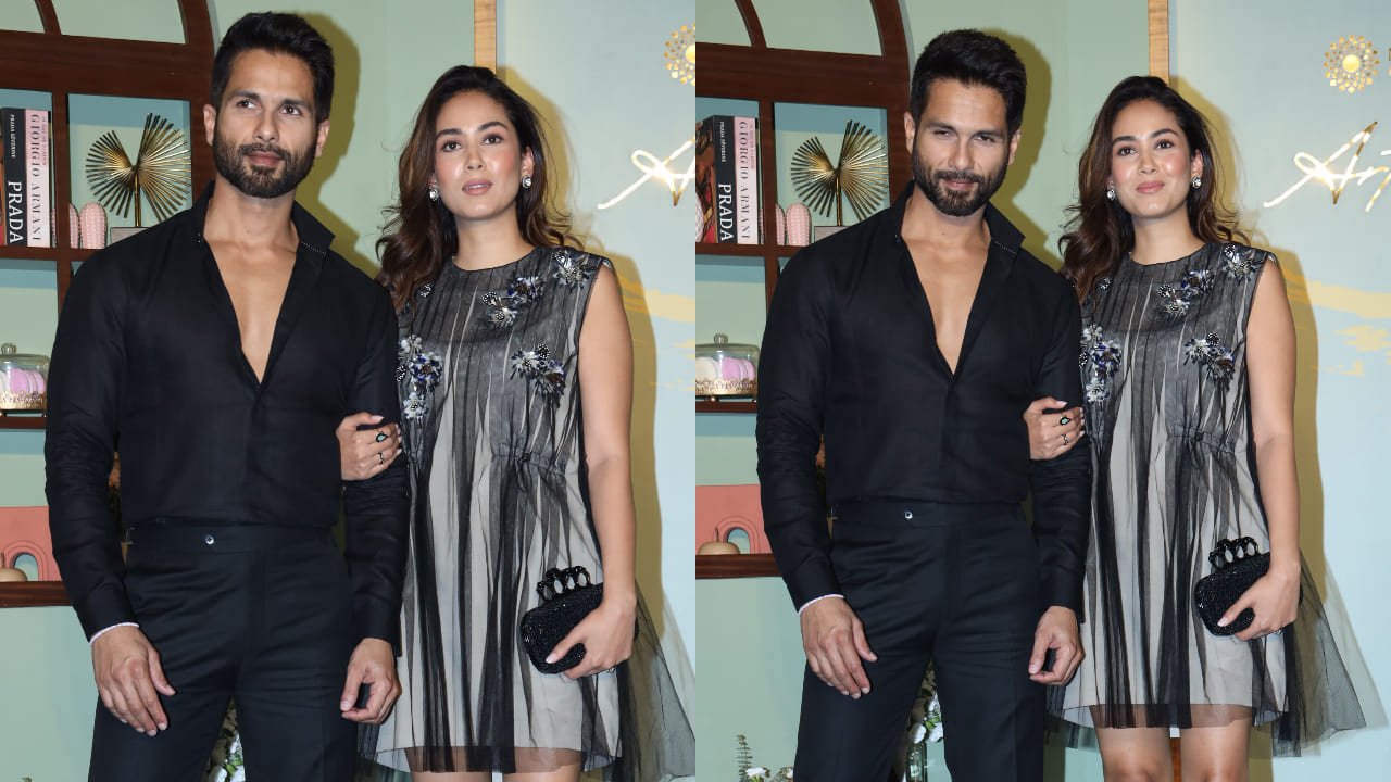 Mira Kapoor with Shahid Kapoor is killing it in the Kaelis Embellished Dress worth Rs 32K and the four-ring clutch bag 