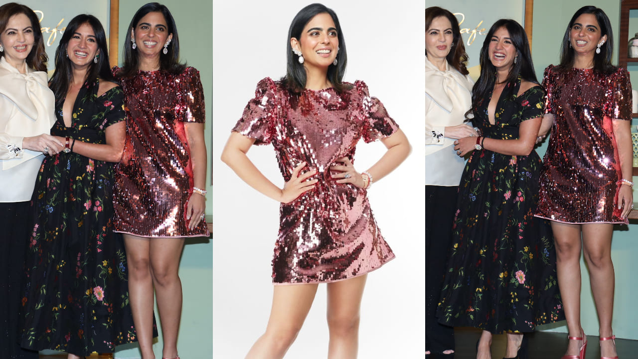 Isha Ambani arrived at the NMACC Arts Café Preview Event in a pink sequin dress and it’s perfect to bookmark for the party season