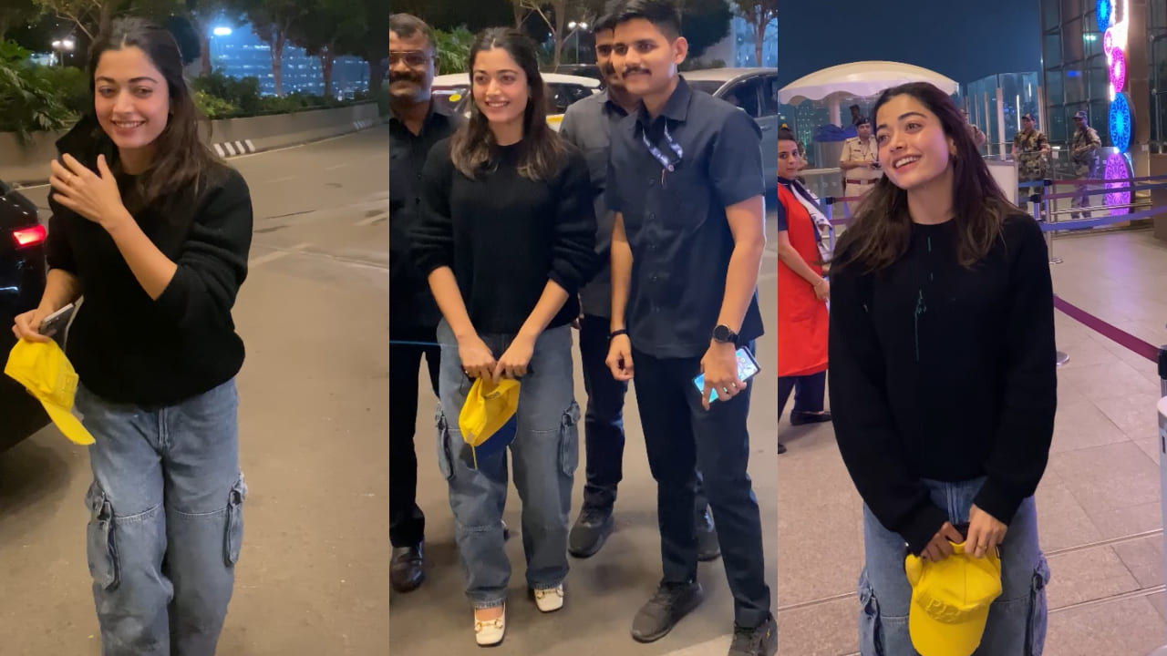 Rashmika Mandanna was spotted at the airport dressed in a black top and denim cargo pants, and she proved comfort is above everything else. 