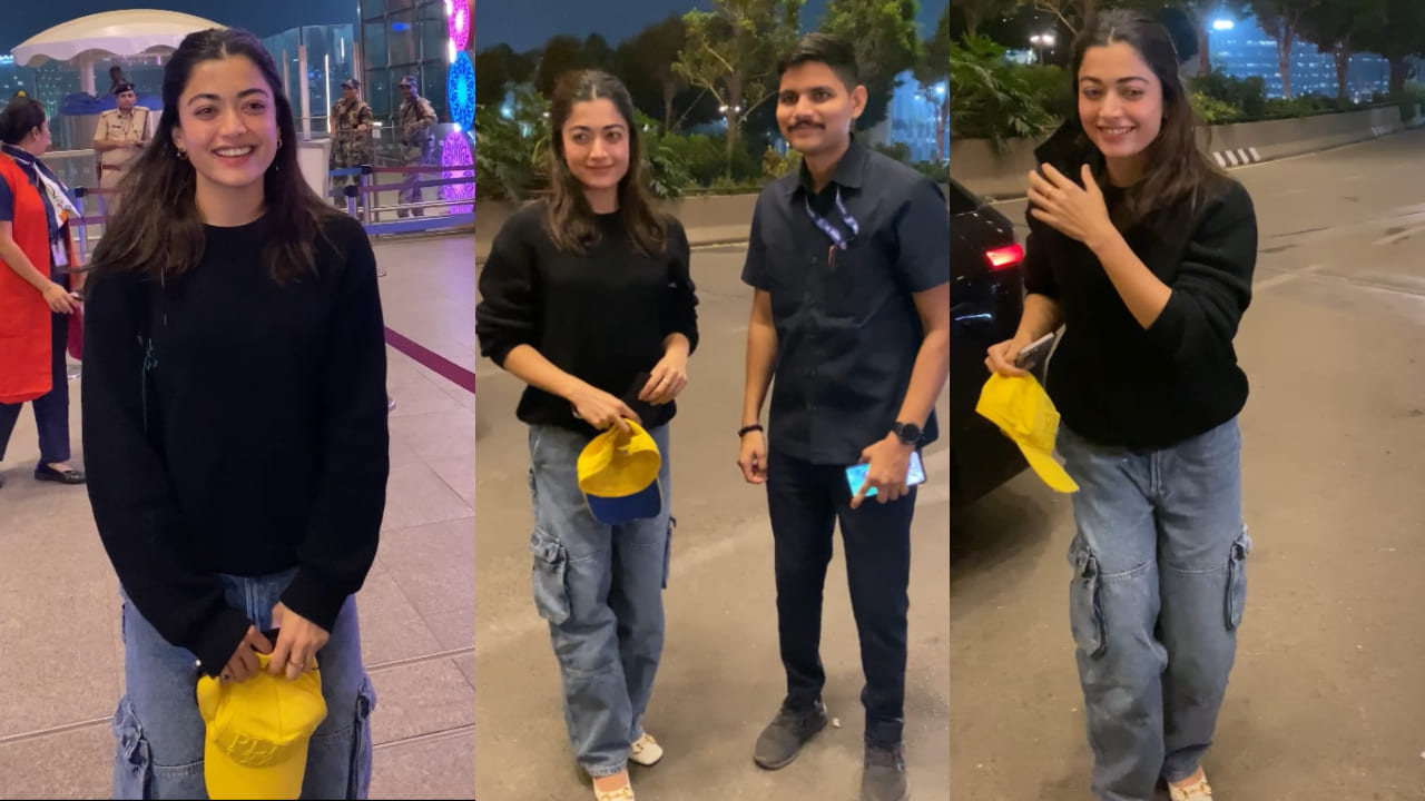 Rashmika Mandanna was spotted at the airport dressed in a black top and denim cargo pants, and she proved comfort is above everything else. 