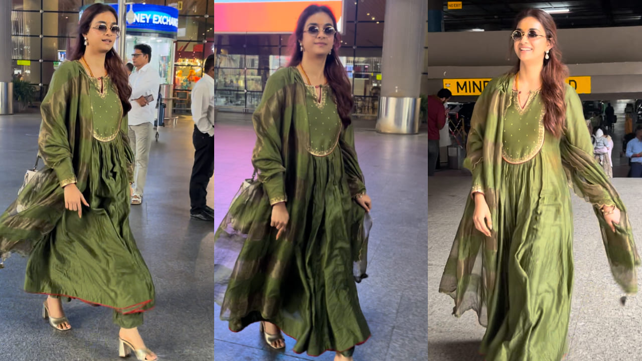 Keerthy continues to inspire fashion lovers with her latest green kurta set