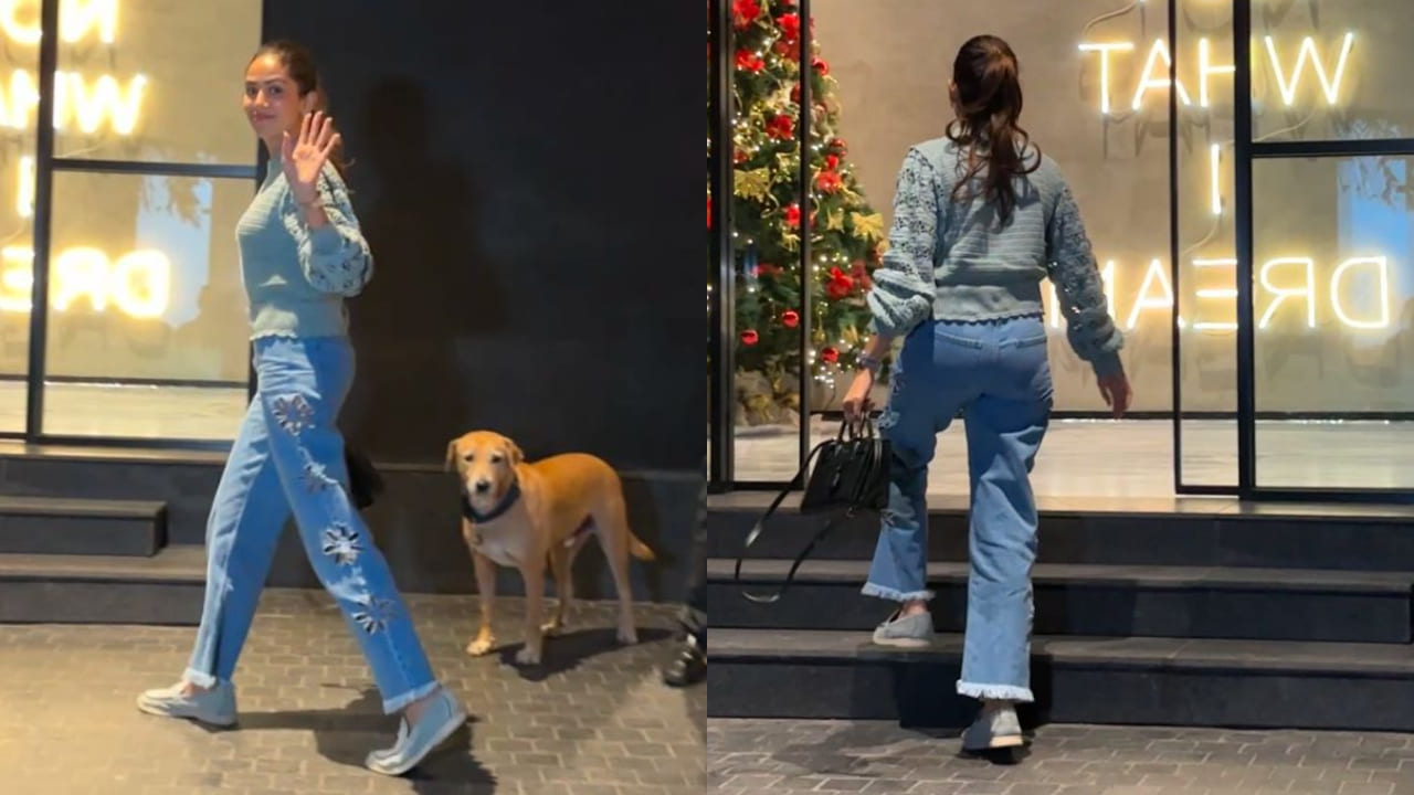 Mira Kapoor pairs voluminous knit sleeves with unique floral jeans for the ultimate winter vibe