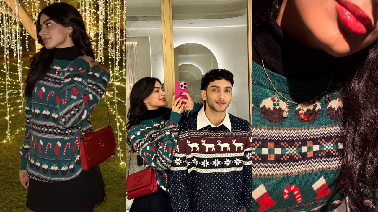 Khushi Kapoor and Vedang Raina have made matching sweaters this holiday season’s must-have look.