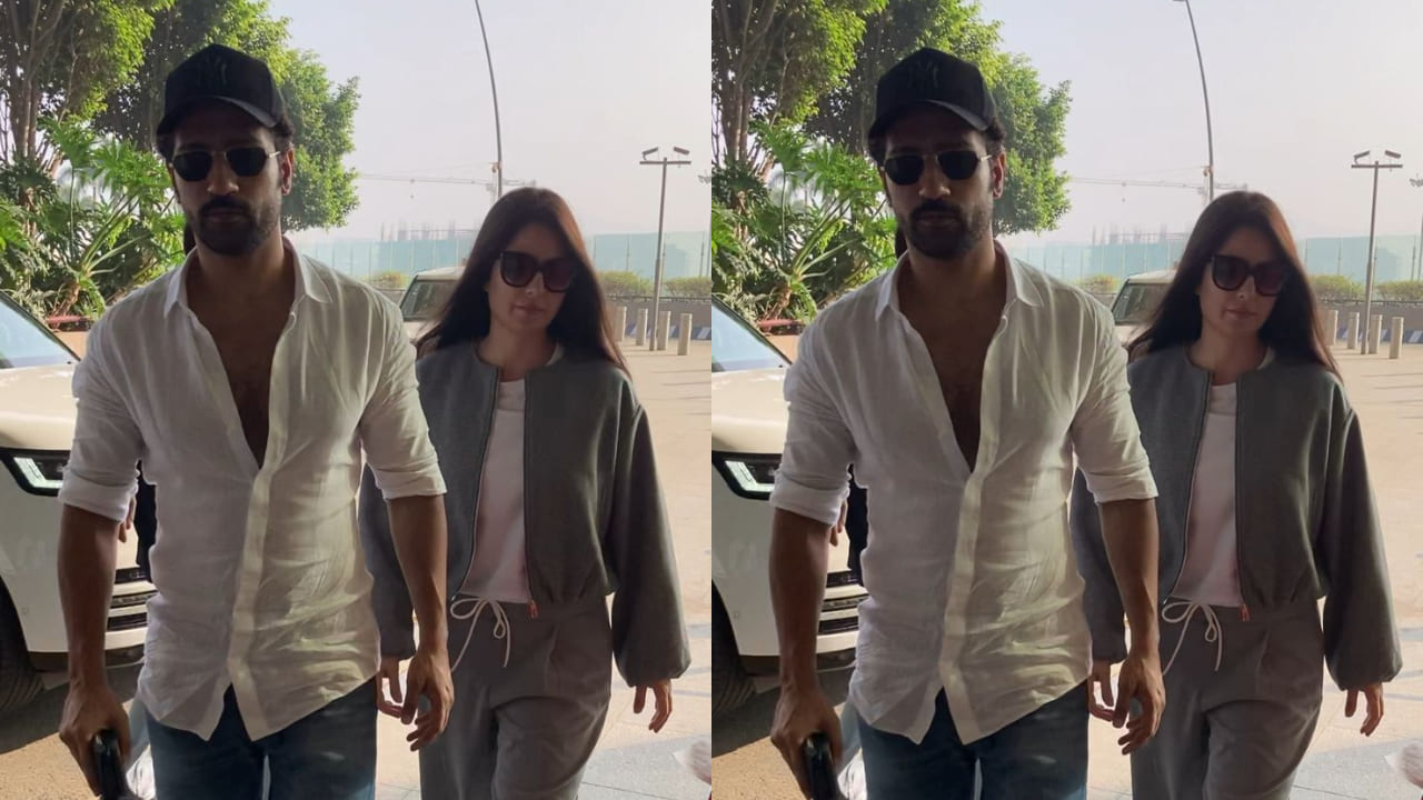 Katrina Kaif aces the art of styling airport look with her cool & cozy grey jacket and trousers, jetting off in style with Vicky Kaushal