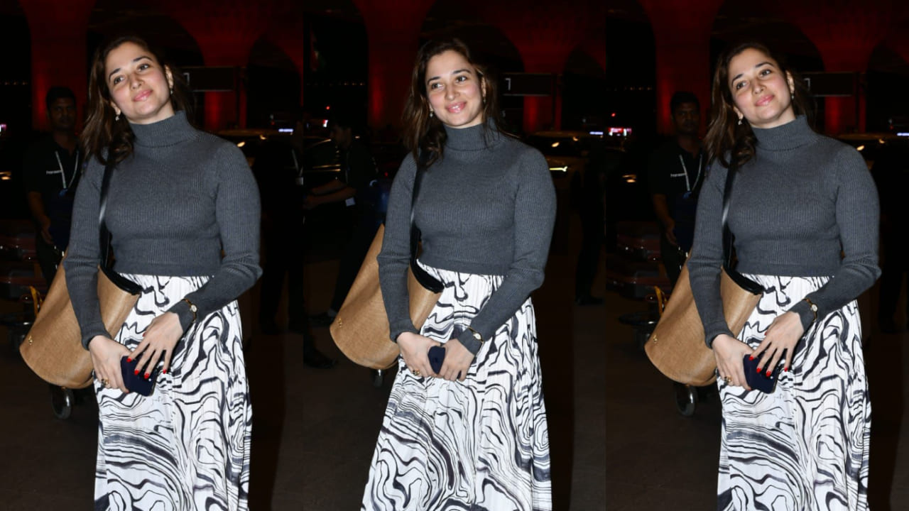 Tamannaah Bhatia redefines winter airport fashion with her cozy sweatshirt-and-skirt look