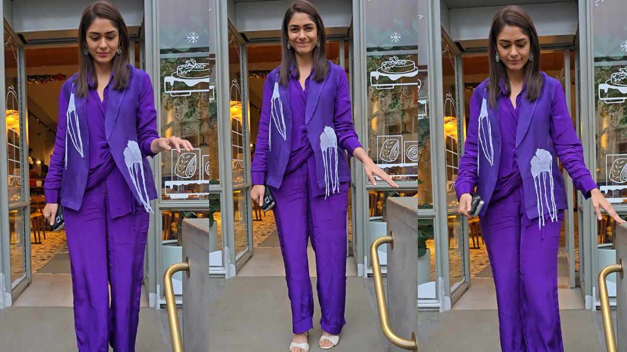 Mrunal Thakur gives us the ultimate fashion moment in a violet co-ord and organza blazer adding a semi-formal twist