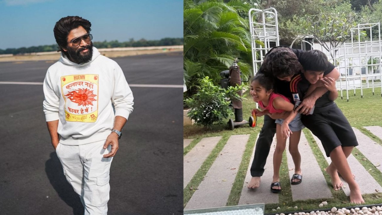 Allu Arjun gives tight hug to his kids Allu Ayaan and Allu Arha as he unwinds amid Pushpa 2’s theatrical run