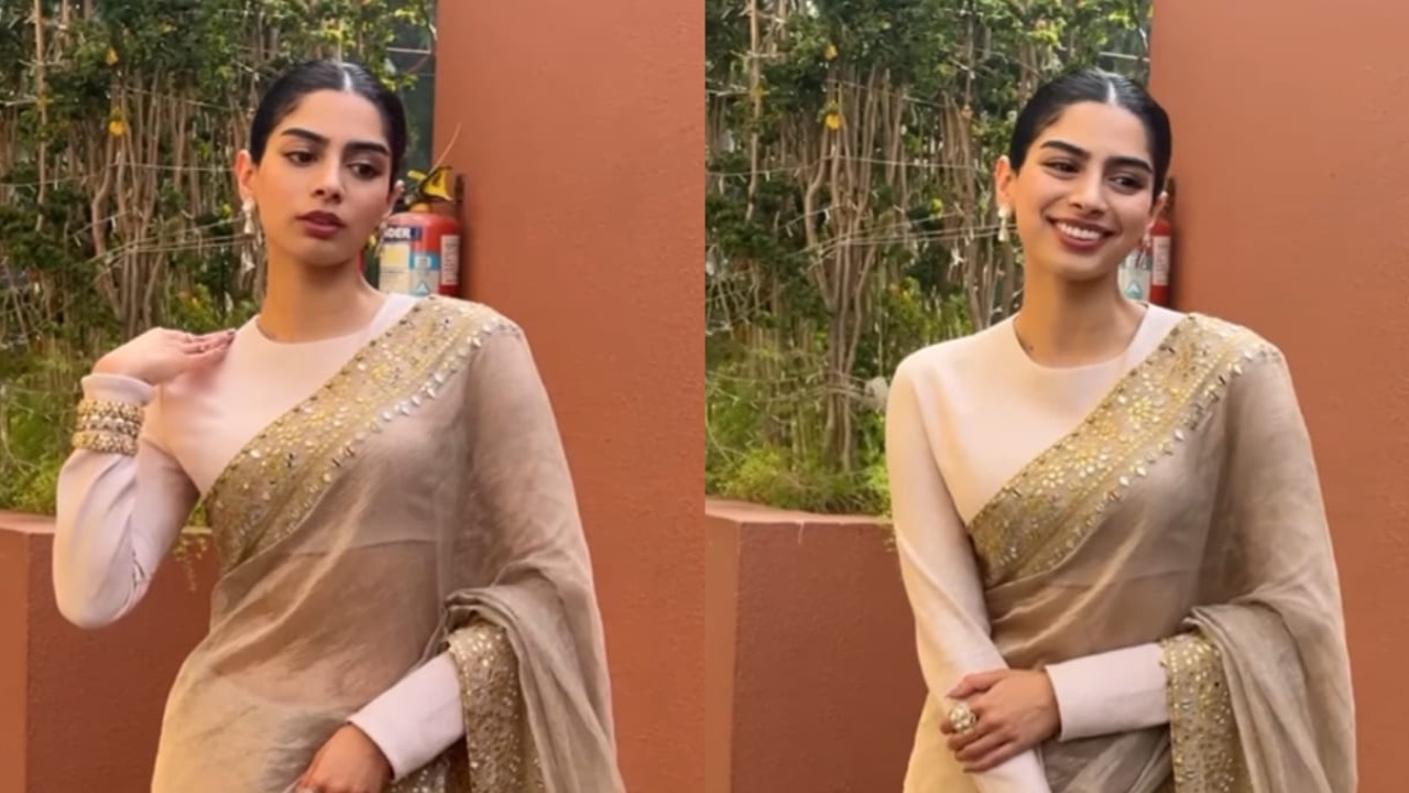 Khushi Kapoor in Gaja Kavya saree for best friend’s wedding is ready to take up bridesmaid duties with a dash of glam