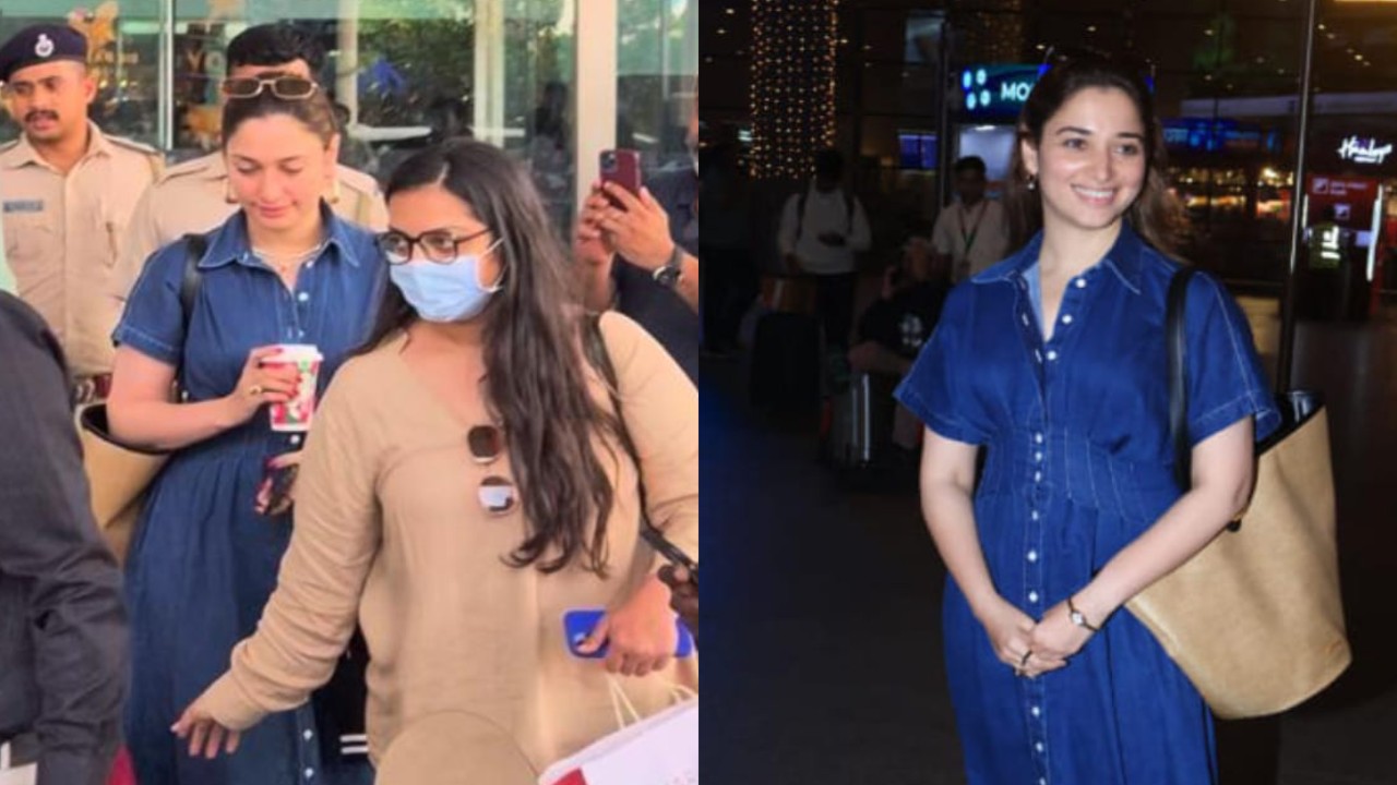 Tamannaah Bhatia REPEATS her denim maxi dress at the airport like a pro