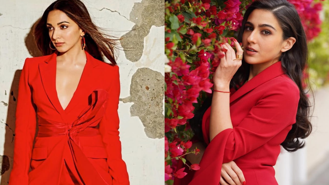 Kiara Advani and Sara Ali Khan in red pantsuit 