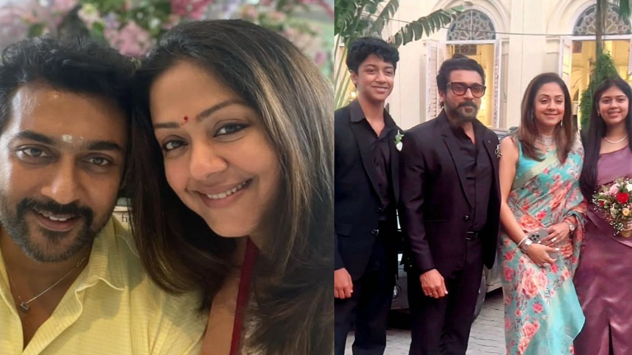  Suriya and Jyotika treat fans to perfect family moment as they pose with kids at wedding