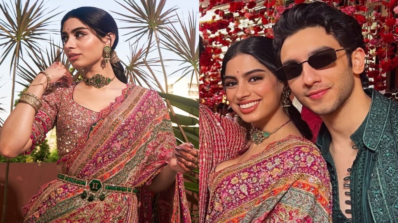 Khushi Kapoor with Vedang Raina at mehendi ceremony looks gorgeous in Tarun Tahiliani’s multi-color saree—why settle for less when you can have all