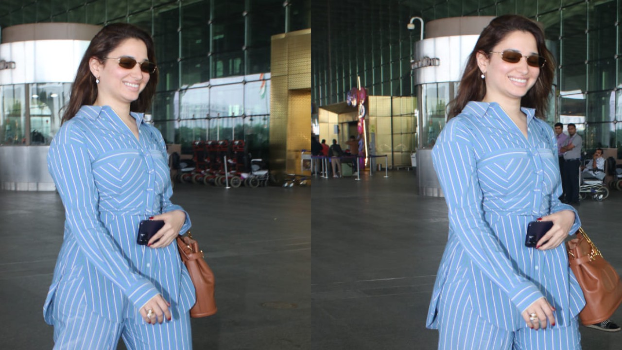 Tamannaah Bhatia’s latest airport look in blue and white co-ord set is the perfect take on effortless fashion