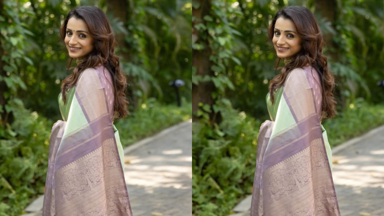 Trisha Krishnan’s pastel Kanjivaram saree is the wedding guest outfit of dreams