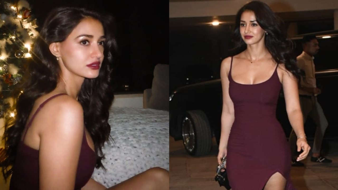 Disha Patani in maroon bodycon dress