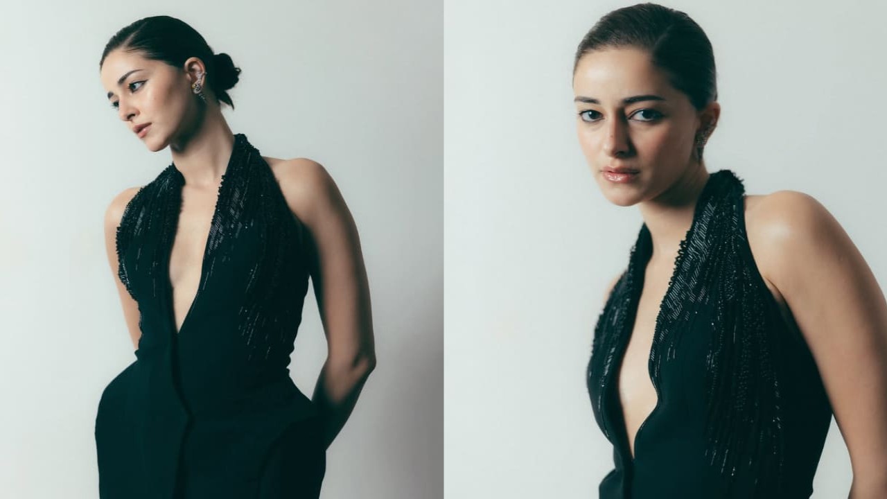 Ananya Panday in black halter neck mini dress