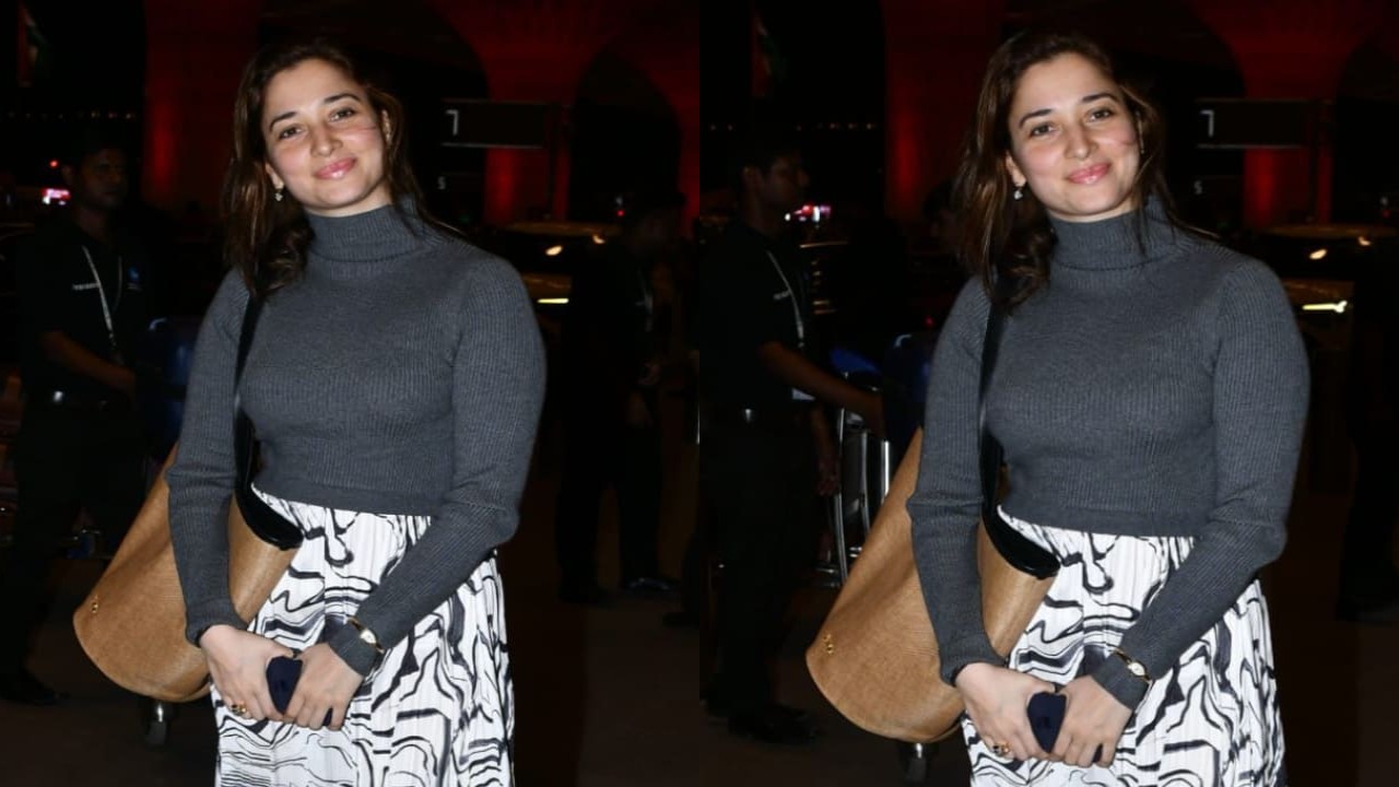 Tamannaah Bhatia’s grey sweatshirt-and-skirt combo is the ultimate winter airport look