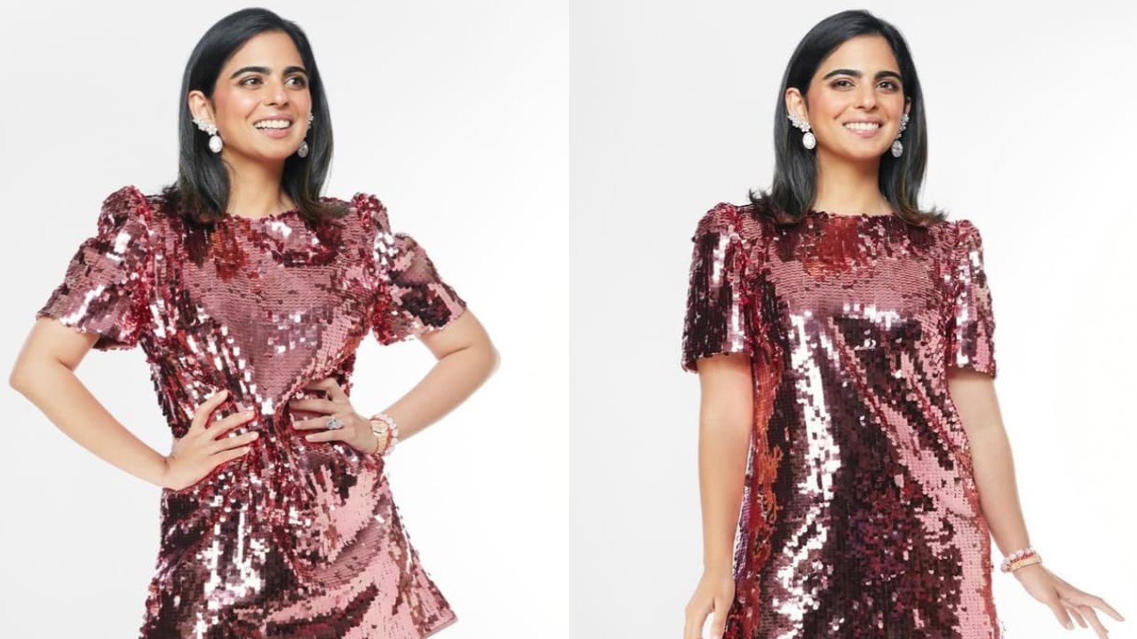 Isha Ambani arrived at the NMACC Arts Café Preview Event in a pink sequin dress and it’s perfect to bookmark for the party season