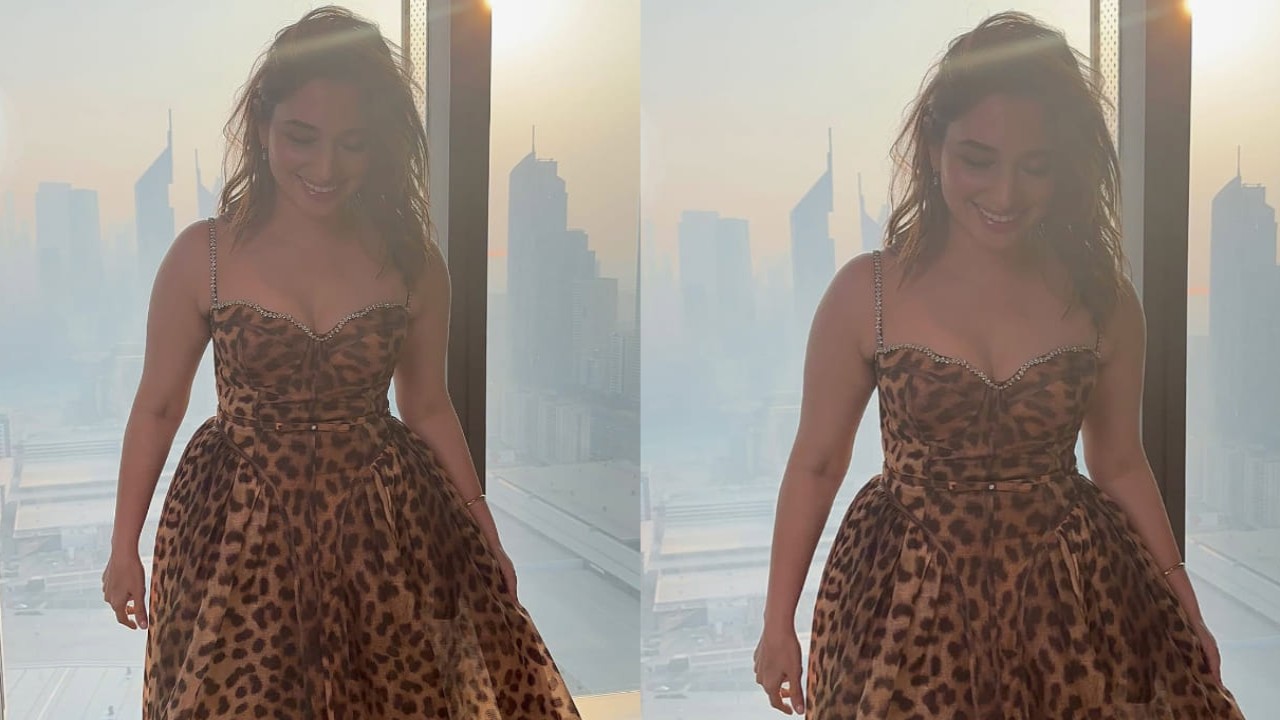 Tamannaah Bhatia serves a fun and fierce look in a leopard-print dress in Dubai and it’s worth pinning for party season 