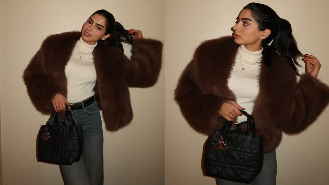 Khushi Kapoor served a winter style statement in a brown fur jacket and white top. Check out her look, which is all things snazzy and cozy! 