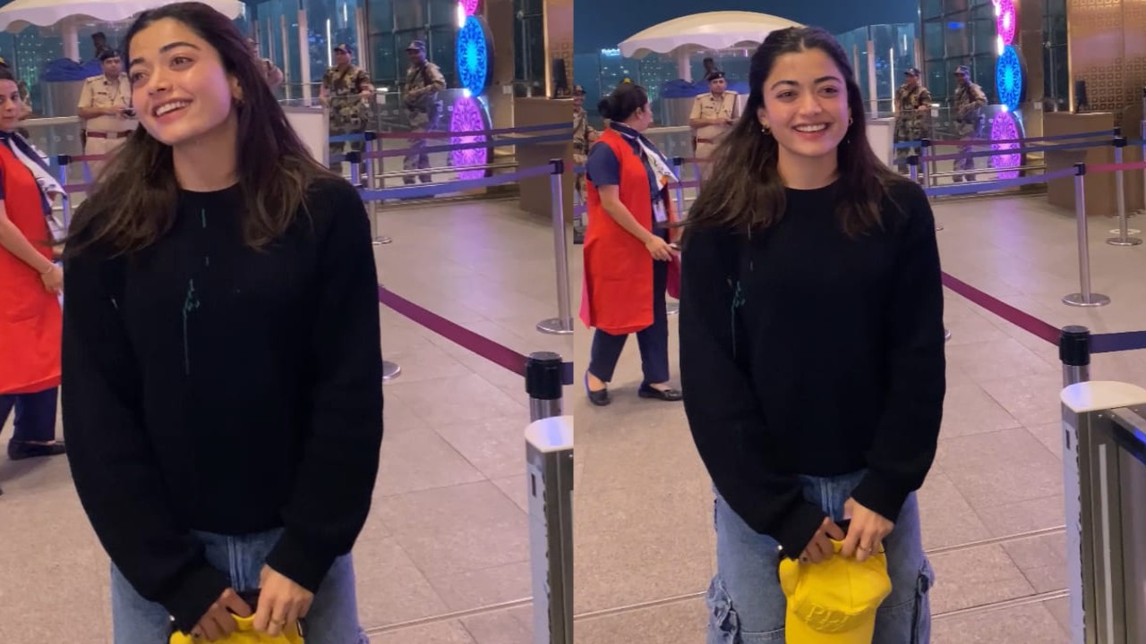 Rashmika Mandanna was spotted at the airport dressed in a black top and denim cargo pants, and she proved comfort is above everything else. 