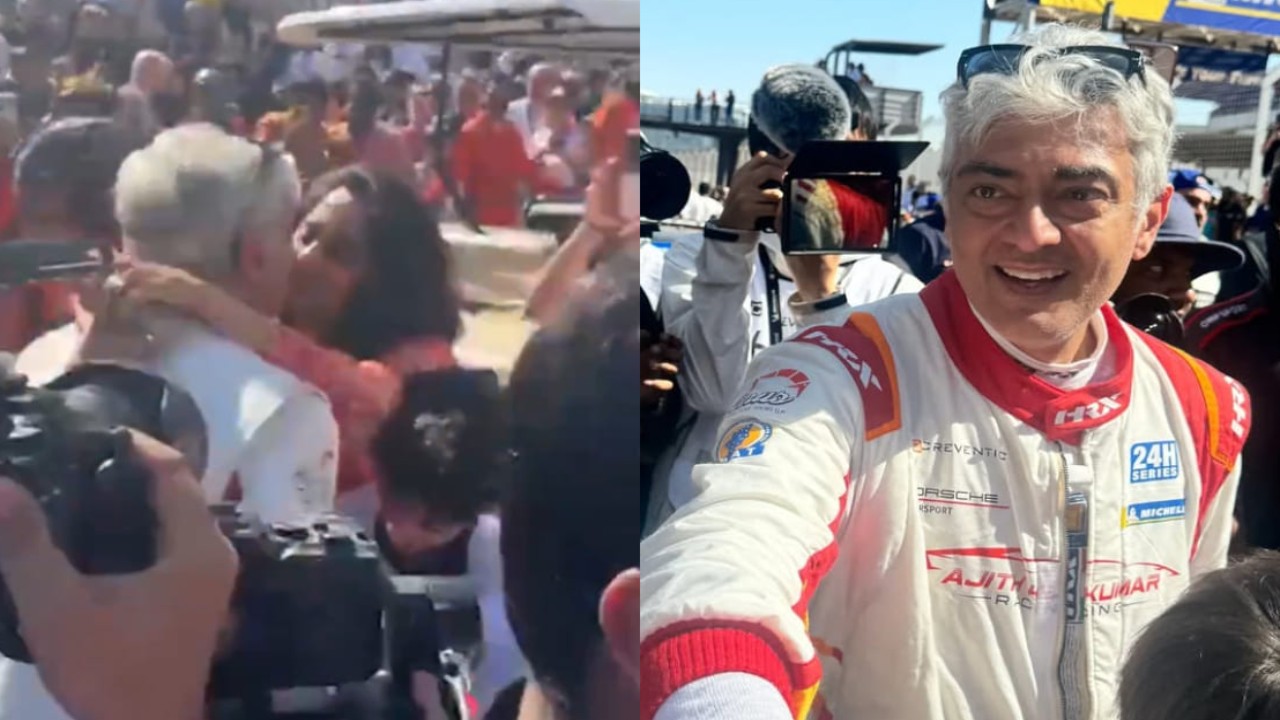 WATCH: Ajith Kumar kisses wife Shalini as he celebrates his car racing winning moment