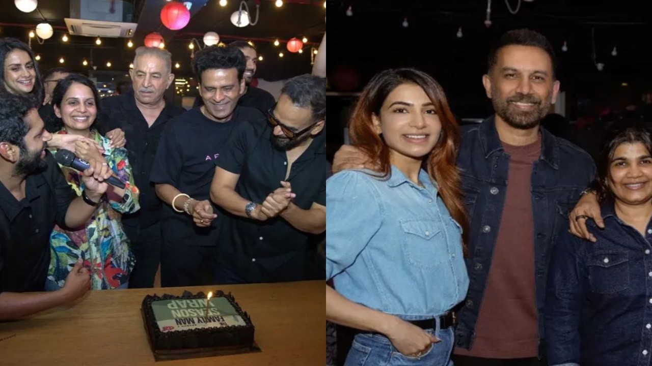 PICS: Manoj Bajpayee and Samantha Ruth Prabhu seen having fun at The Family Man Season 3 wrap party; don't miss the lip-smacking cake