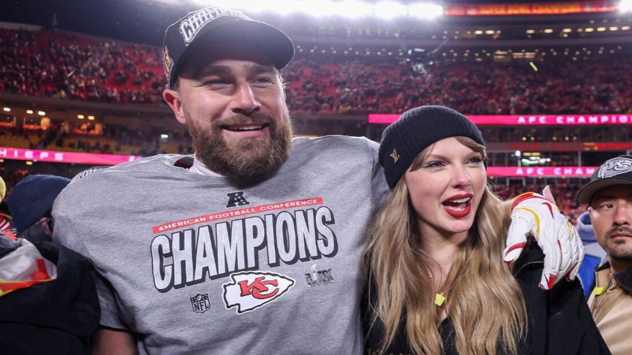 WATCH Taylor Swift’s Epic Reaction to Travis Kelce Singing Get Down Tonight After Chiefs' Win at AFC Championship