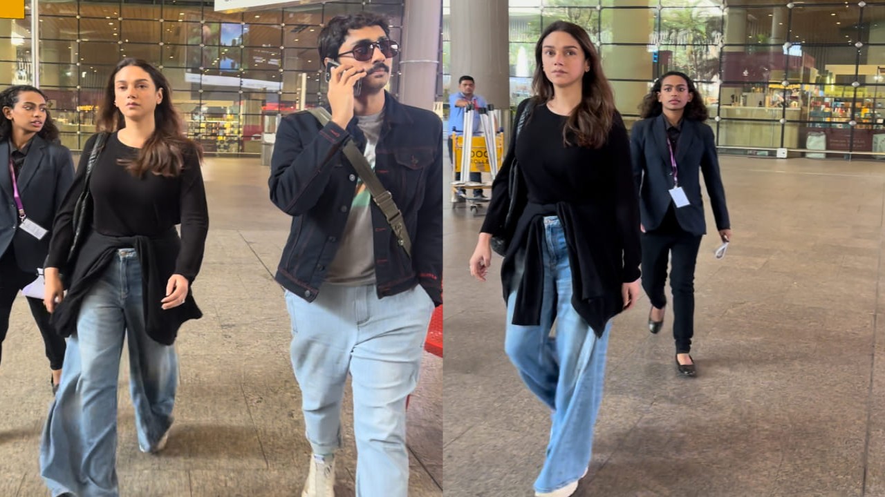 Aditi Rao Hydari was spotted at the airport in black top and denim jeans and it’s perfect winter look to pin. 