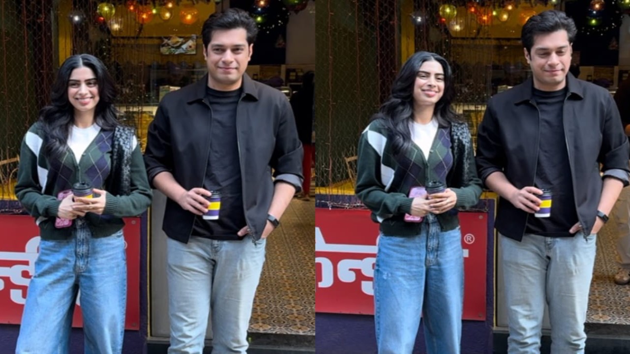  Khushi Kapoor slays winter day in argyle cardigan, wide-leg jeans and Rs 3.4L Bottega bag